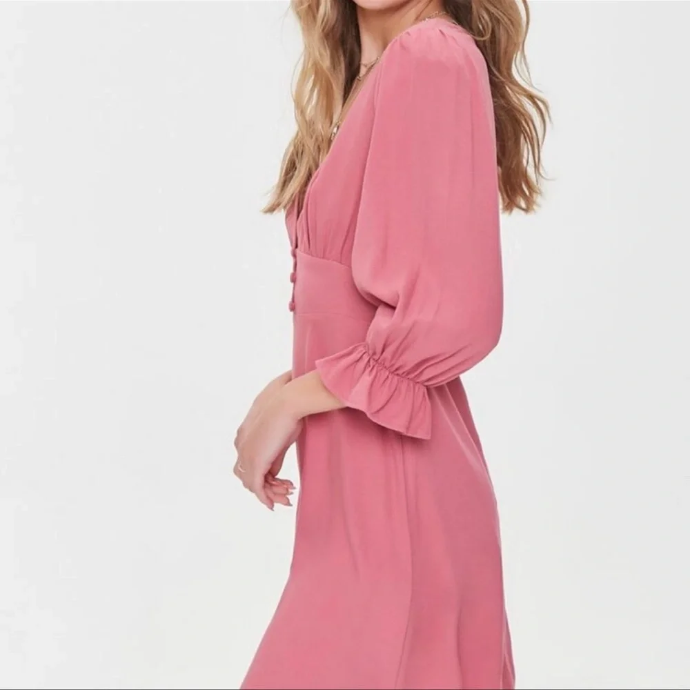 Plunging Trumpet-Sleeve Mini Dress - Picture 3 of 4